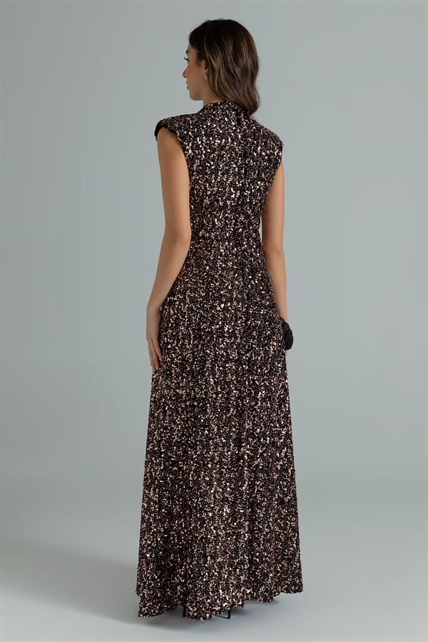 Premium Payetli Elbise - BRONZ