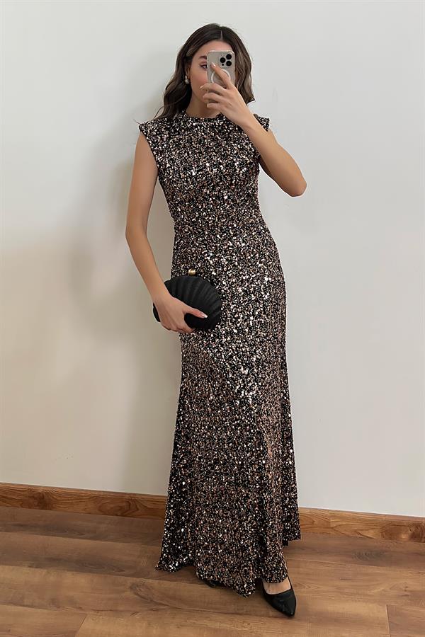 Premium Payetli Elbise - BRONZ