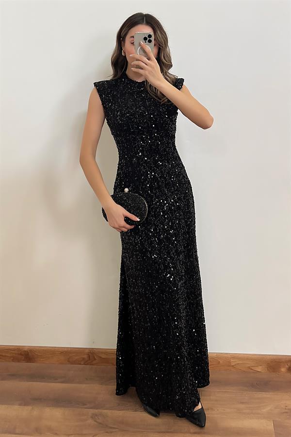 Premium Payetli Elbise - SİYAH