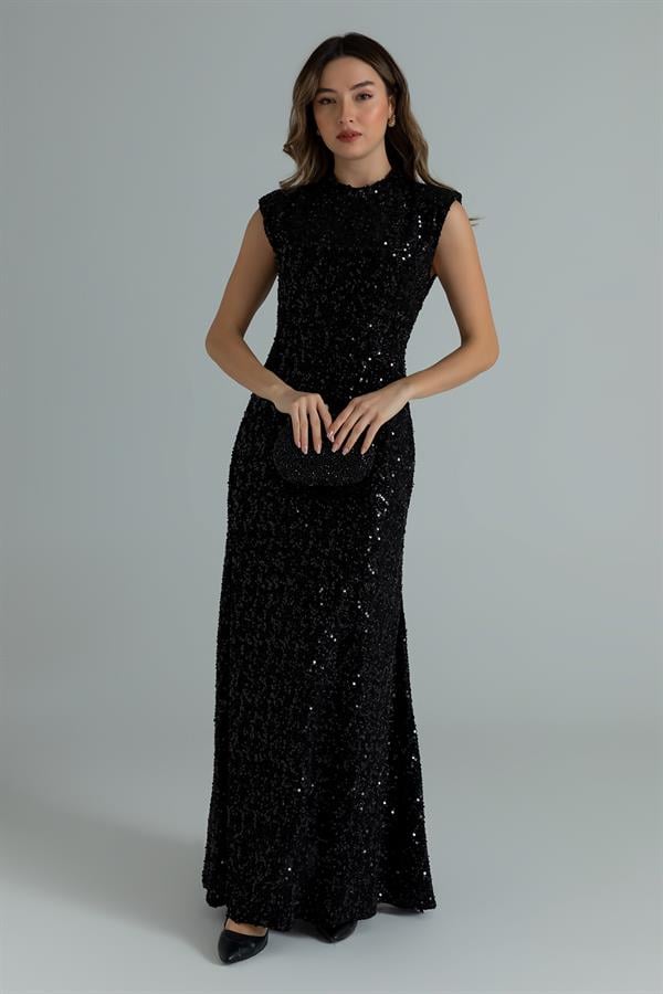 Premium Payetli Elbise - SİYAH