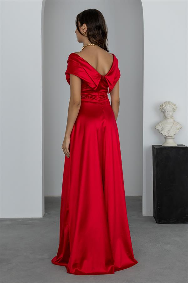 Prenses Yaka Saten Abiye - KIRMIZI