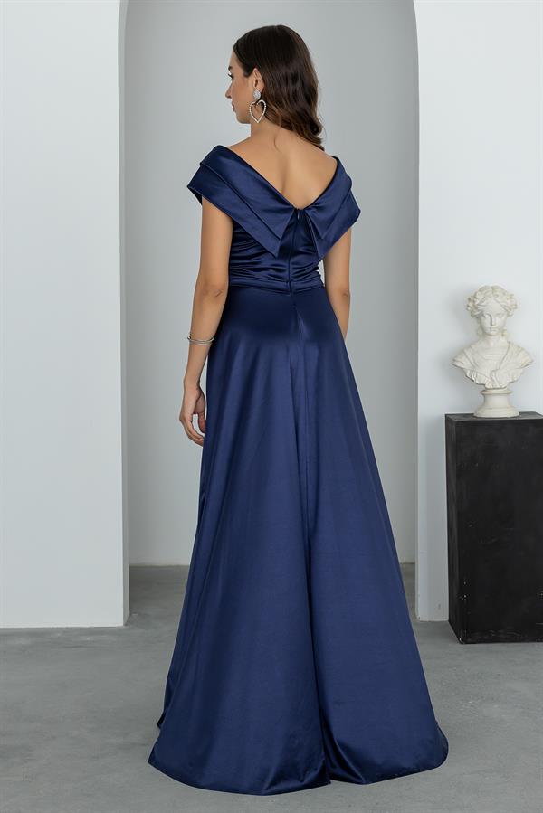 Prenses Yaka Saten Abiye - LACİVERT