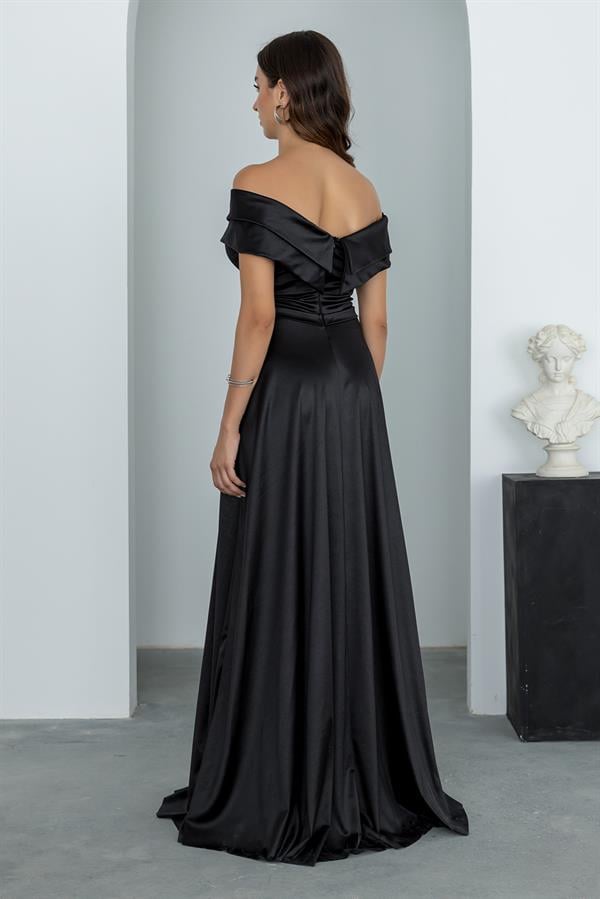 Prenses Yaka Saten Abiye - SİYAH