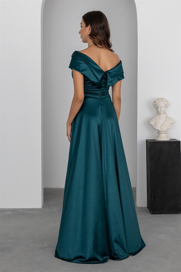 Prenses Yaka Saten Abiye - ZÜMRÜT YEŞİL