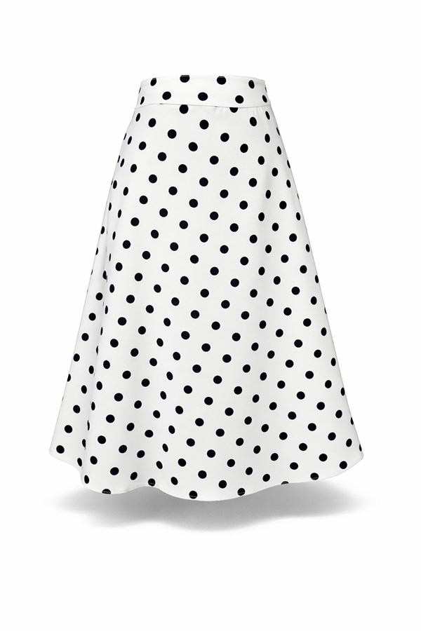 Puantiyeli Midi Boy Etek - BEYAZ