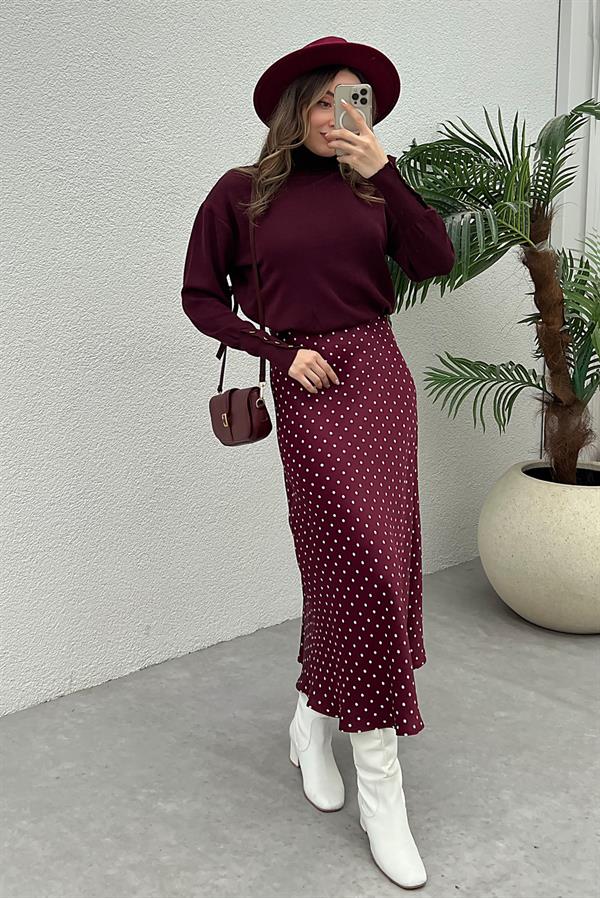 Puantiyeli Saten Etek - BORDO