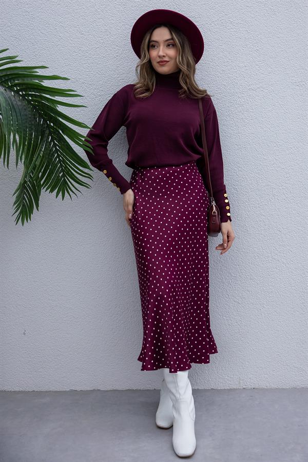 Puantiyeli Saten Etek - BORDO