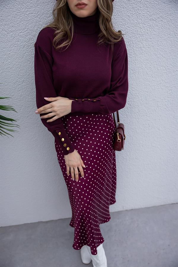 Puantiyeli Saten Etek - BORDO