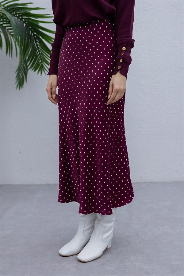 Puantiyeli Saten Etek - BORDO