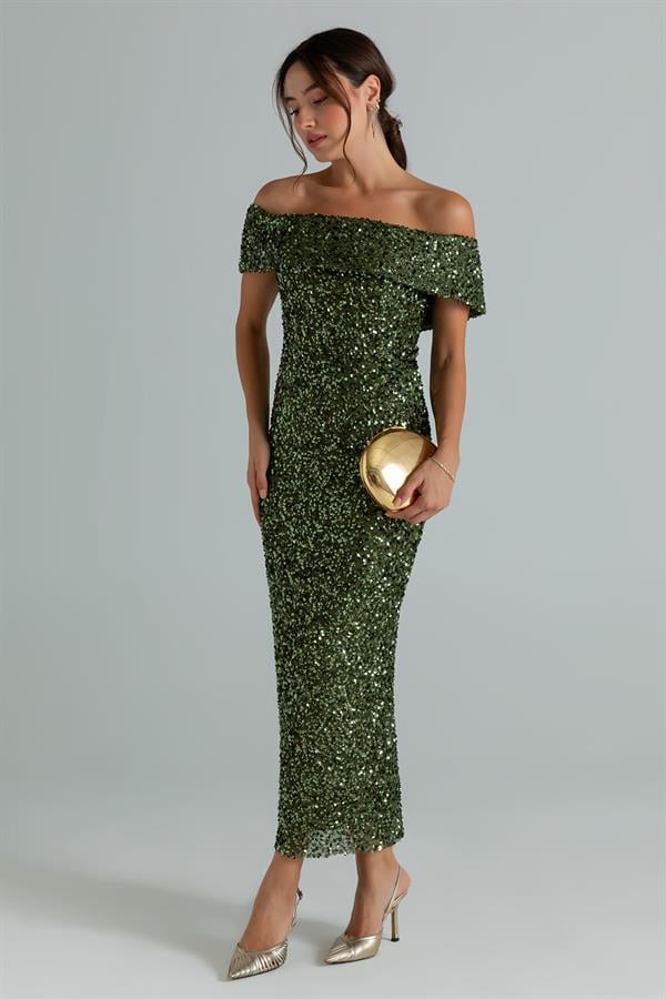 Pul İşlemeli Kalem Abiye - HAKİ