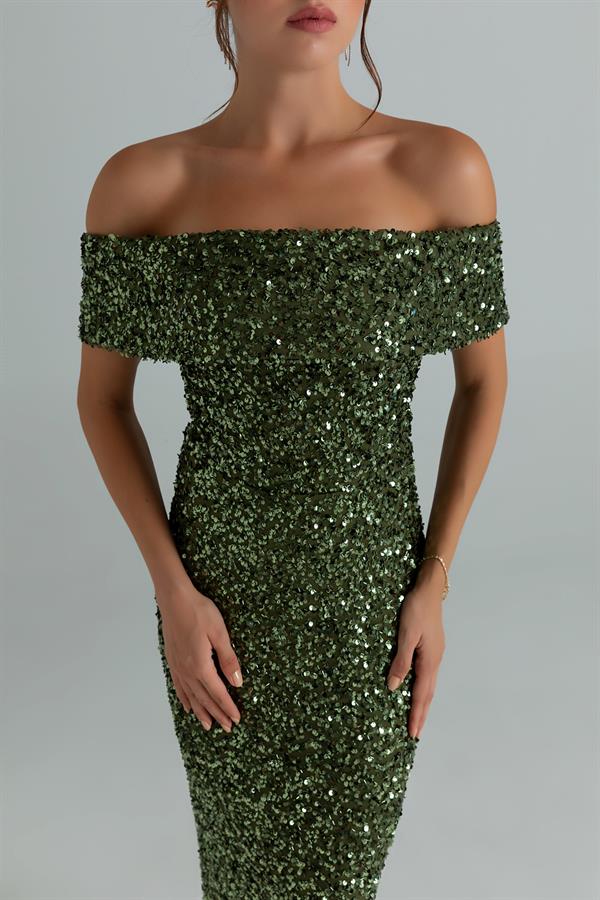 Pul İşlemeli Kalem Abiye - HAKİ