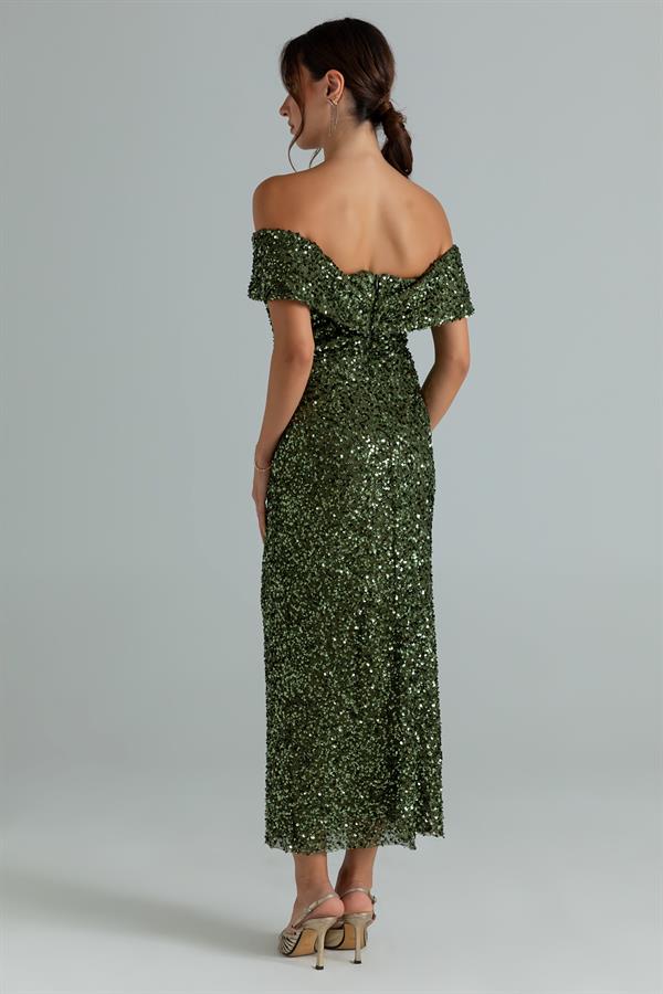 Pul İşlemeli Kalem Abiye - HAKİ