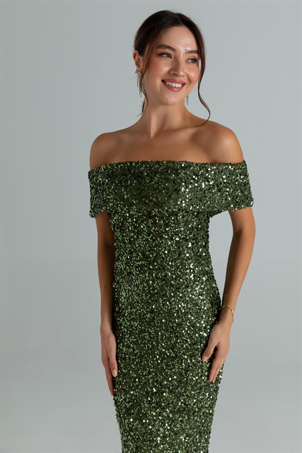 Pul İşlemeli Kalem Abiye - HAKİ