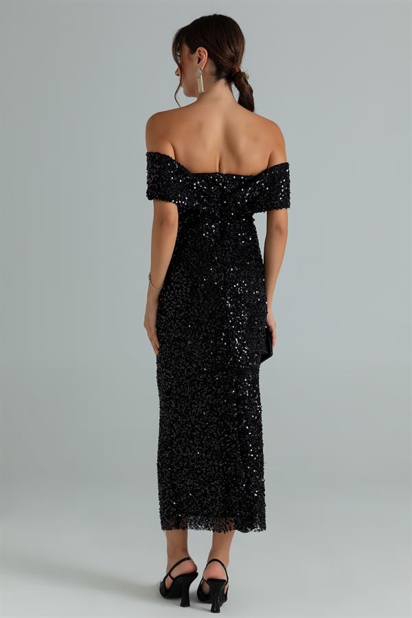 Pul İşlemeli Kalem Abiye - SİYAH