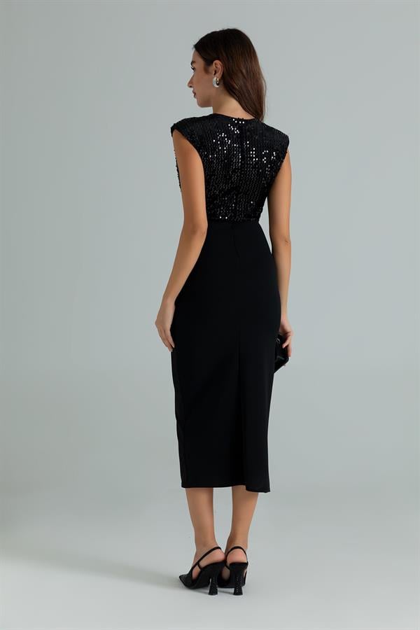 Pul İşlemeli Kalem Elbise - SİYAH