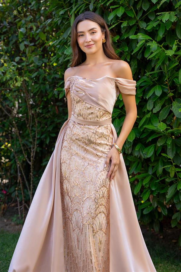 Pul İşlemeli Tasarım Abiye - GOLD