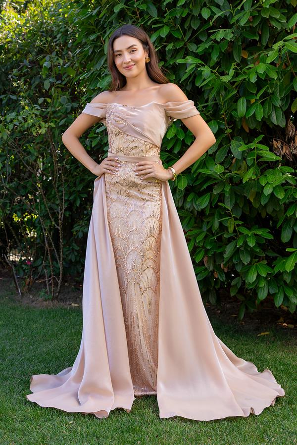 Pul İşlemeli Tasarım Abiye - GOLD