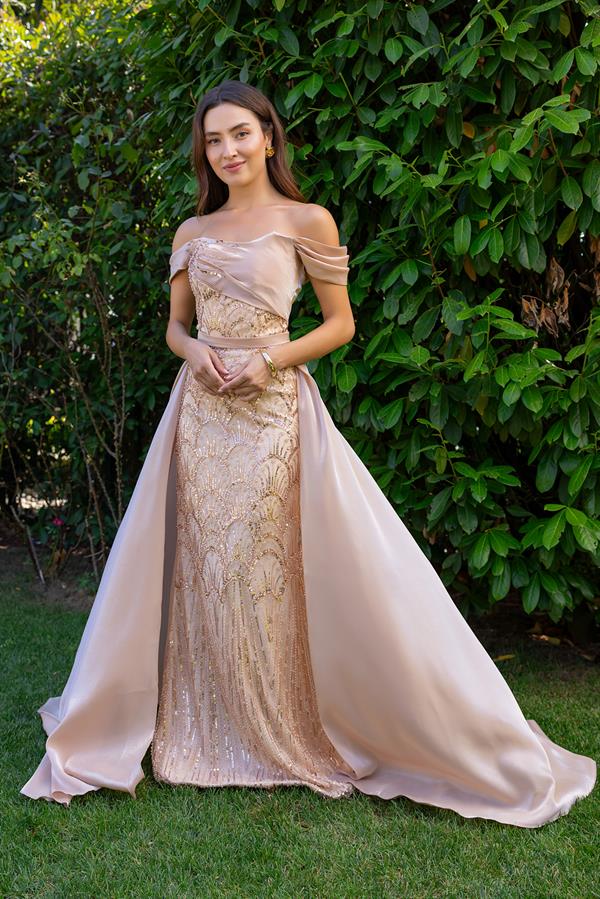 Pul İşlemeli Tasarım Abiye - GOLD