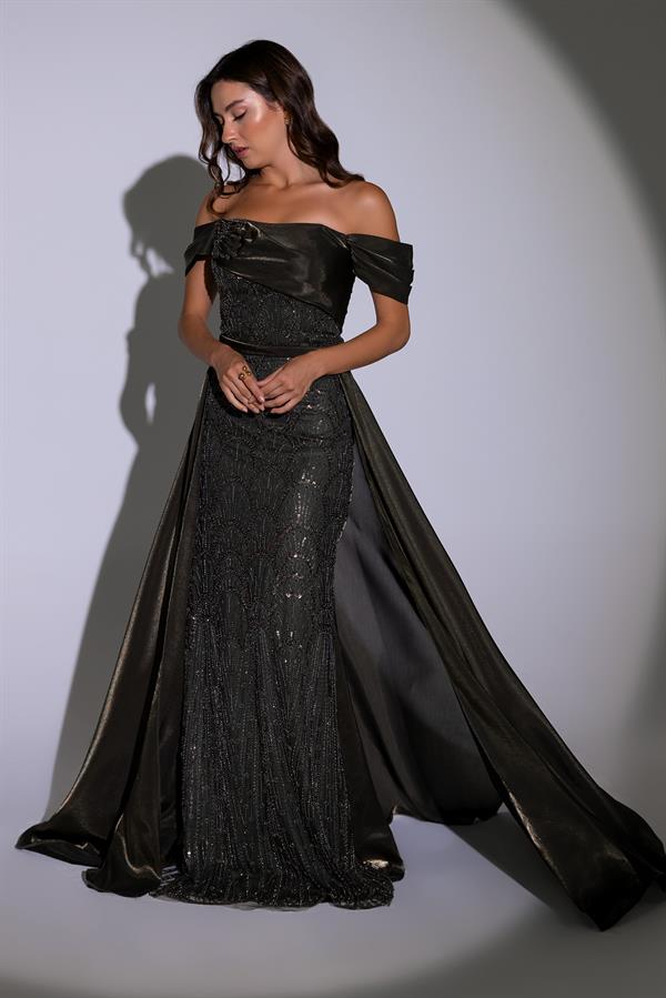 Pul İşlemeli Tasarım Abiye - HAKİ