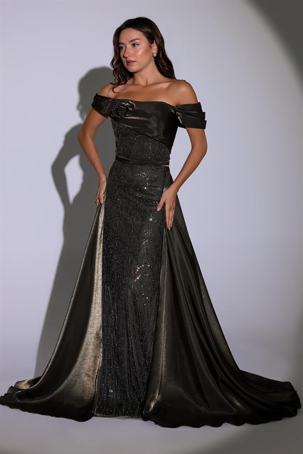 Pul İşlemeli Tasarım Abiye - HAKİ