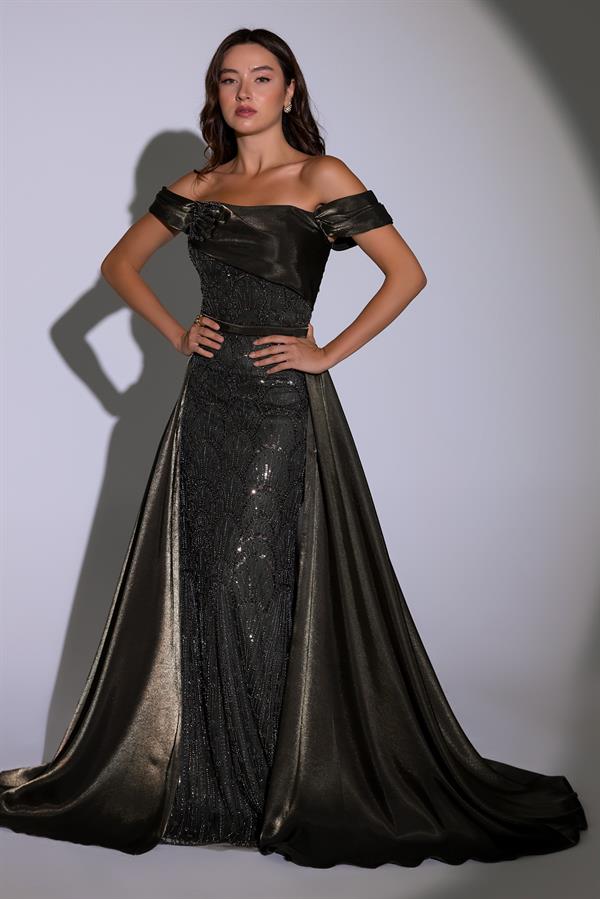 Pul İşlemeli Tasarım Abiye - HAKİ