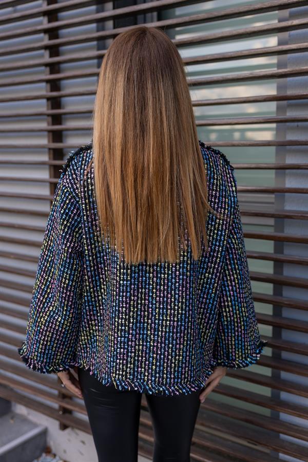 Püsküllü Tüvit Ceket - SİYAH