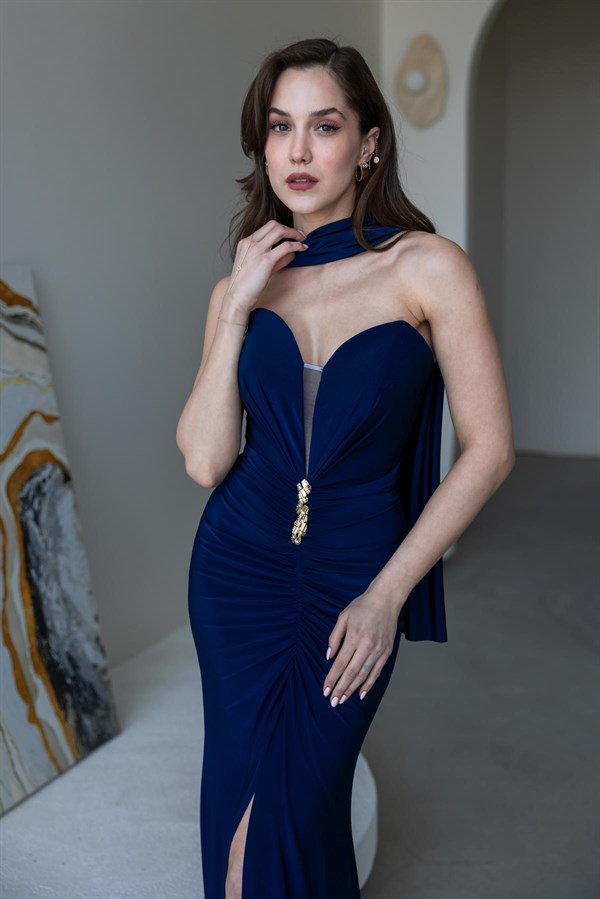 Şal Detay Abiye - LACİVERT