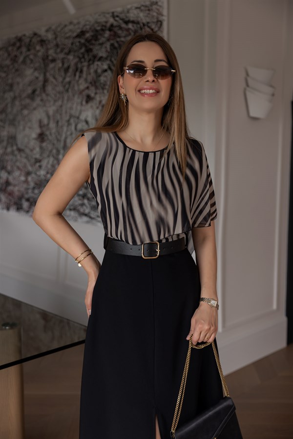 Şal Detaylı Elbise - SİYAH