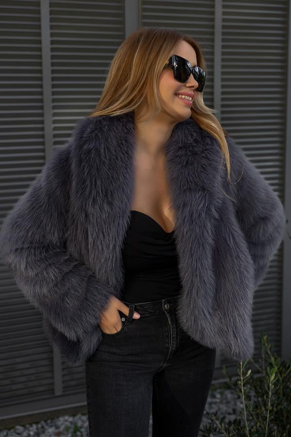 Şal Yaka Astarlı Kürk - ANTRASİT