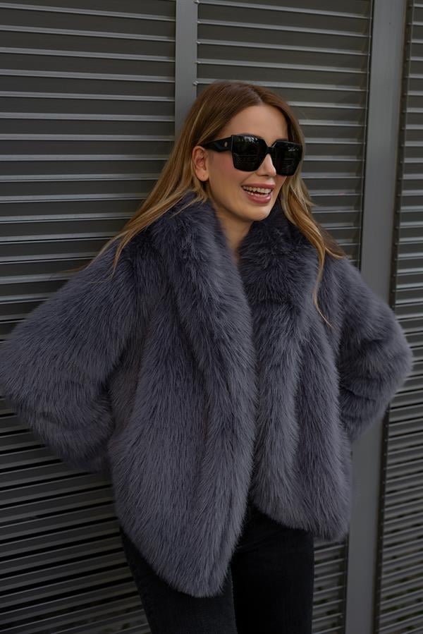 Şal Yaka Astarlı Kürk - ANTRASİT