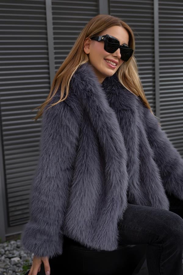 Şal Yaka Astarlı Kürk - ANTRASİT