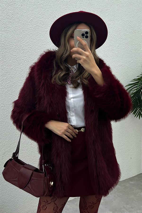 Şal Yaka Kürk - BORDO