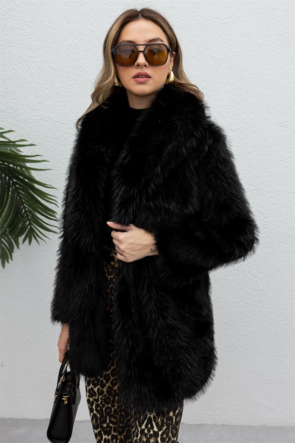 Şal Yaka Kürk - SİYAH