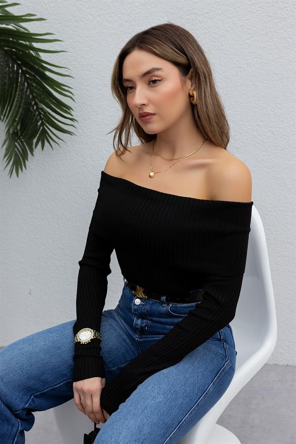 Şal Yaka Triko - SİYAH