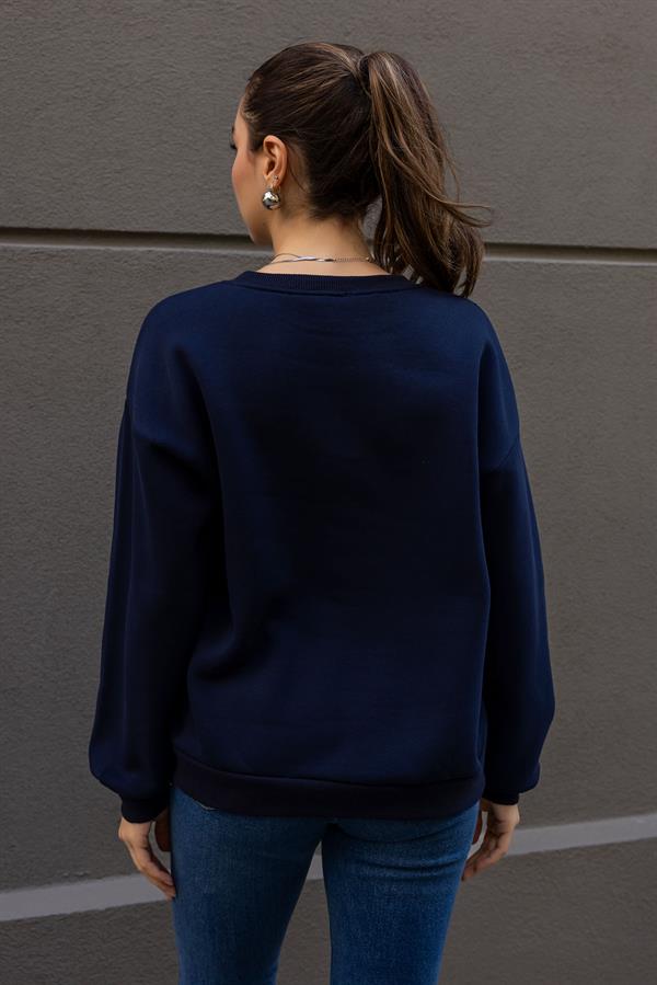 Şardonlu Bisiklet Yaka Sweat - LACİVERT