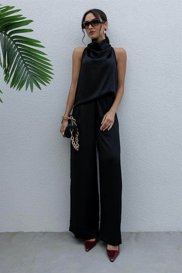 Saten Bluz Pantolon Takım - SİYAH