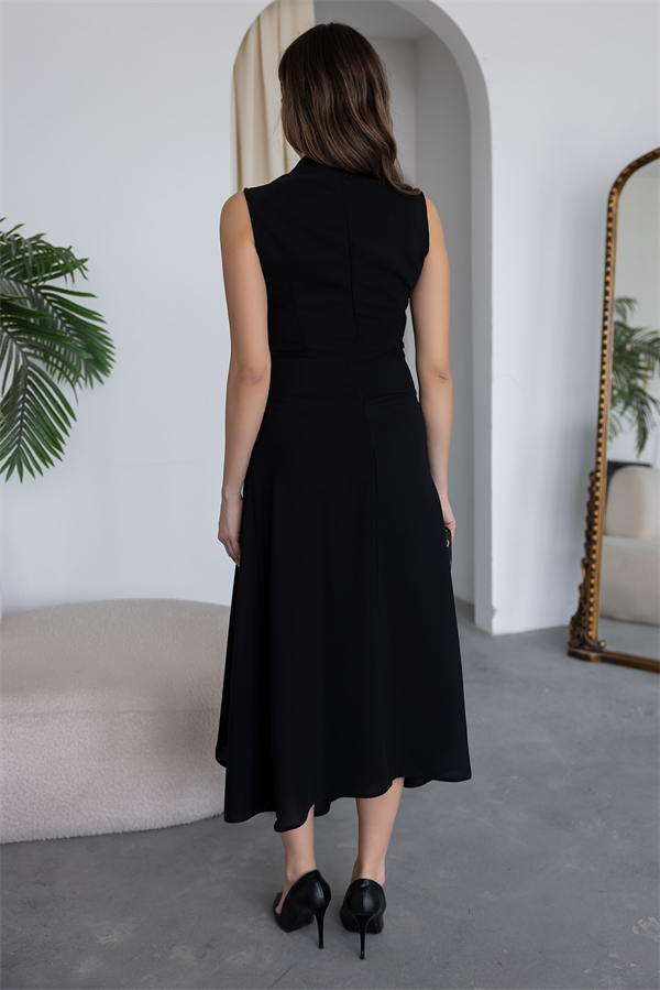 Sıfır Kol Aksesuarlı Elbise - SİYAH