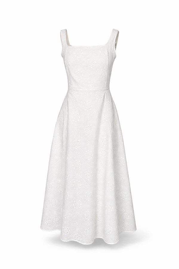 Sıfır Kol Brode Elbise - BEYAZ