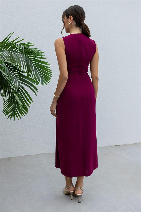 Sıfır Kol Broşlu Elbise - MOR