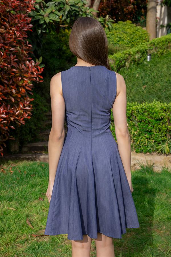 Sıfır Kol Kloş Elbise - İNDİGO