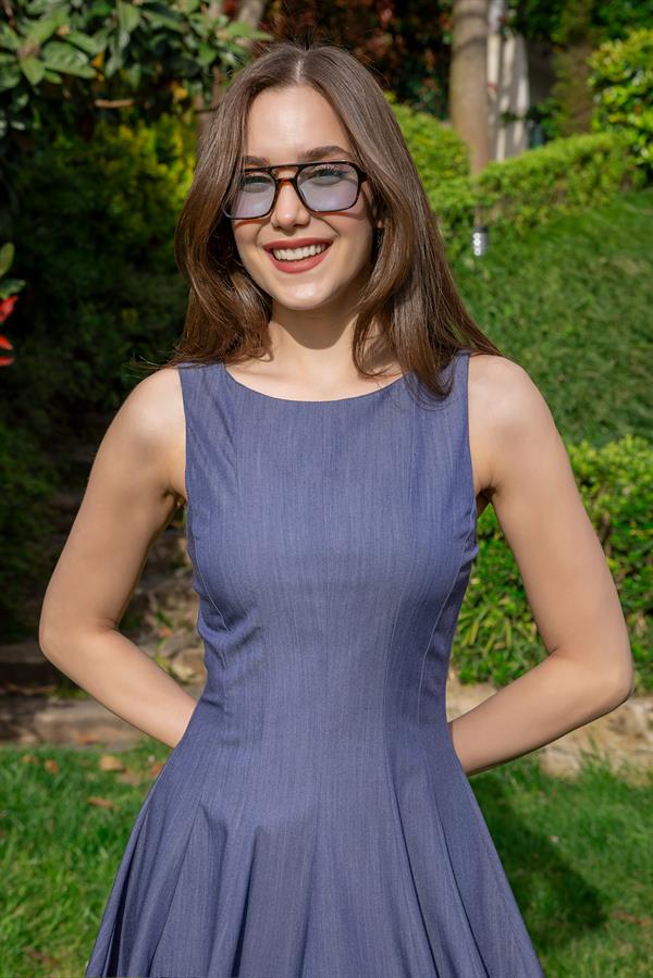 Sıfır Kol Kloş Elbise - İNDİGO