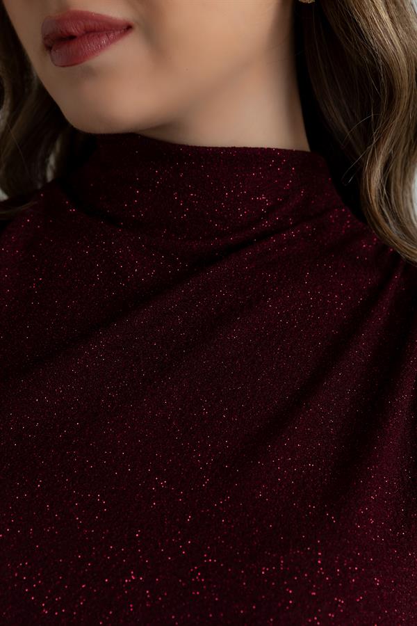 Glitter Ruched Dress - Burgundy