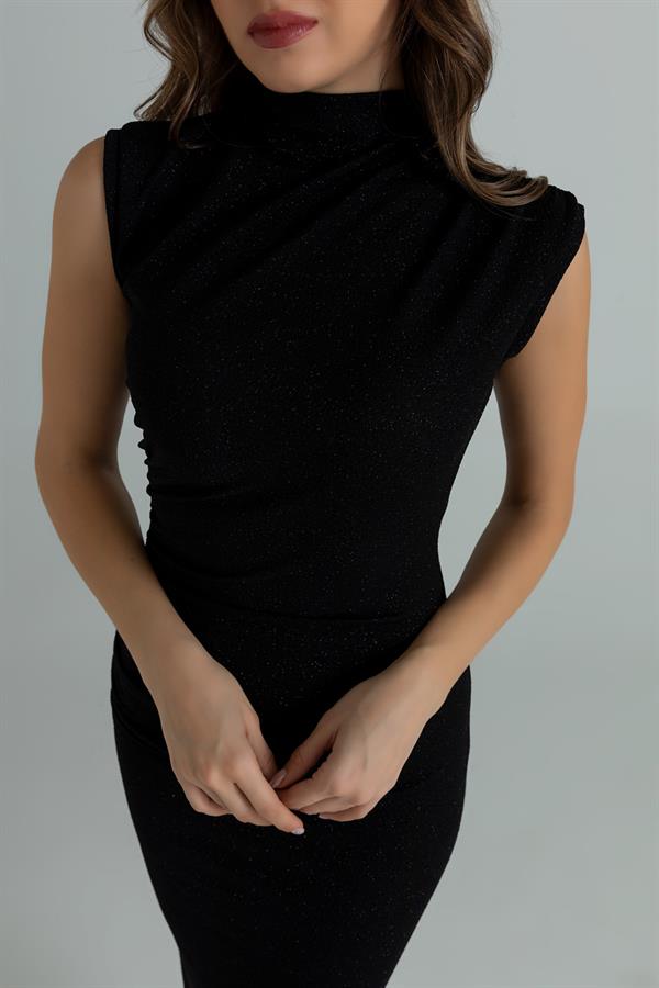 Glitter Ruched Dress - Red