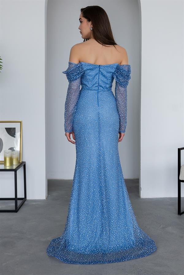 Simli Uzun Abiye - MAVİ