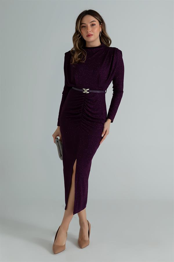 Simli Uzun Gece Elbisesi - MOR