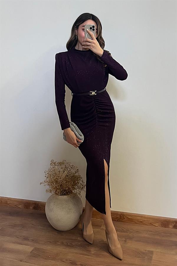 Simli Uzun Gece Elbisesi - MOR