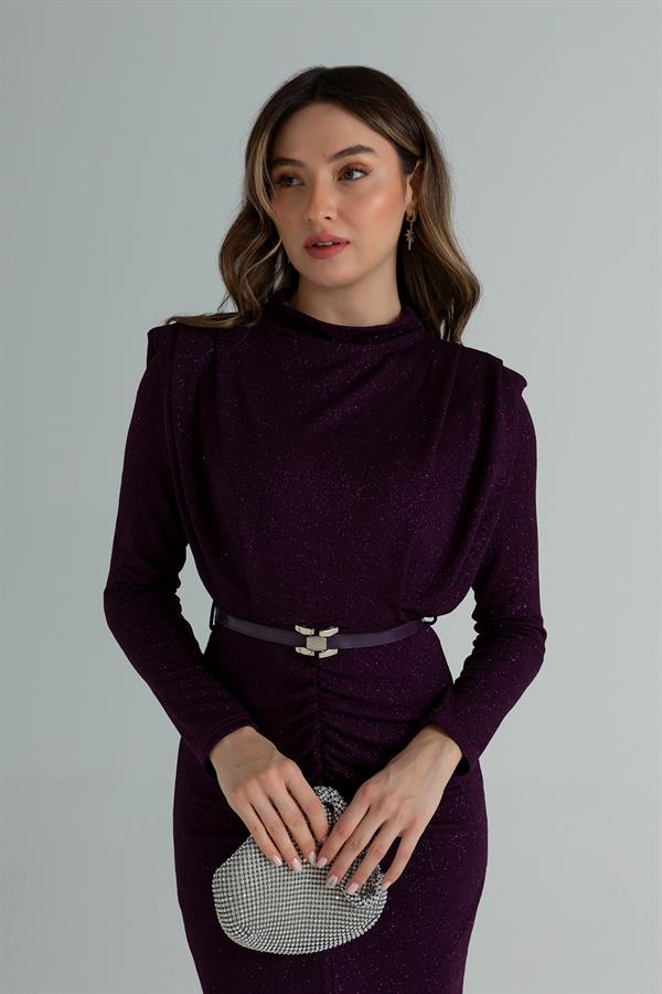 Simli Uzun Gece Elbisesi - MOR