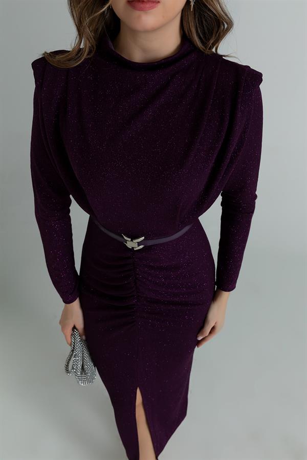 Simli Uzun Gece Elbisesi - MOR