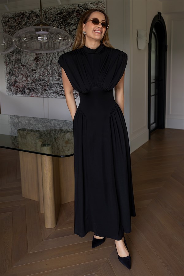 Sırt Bağlamalı Scuba Elbise - SİYAH