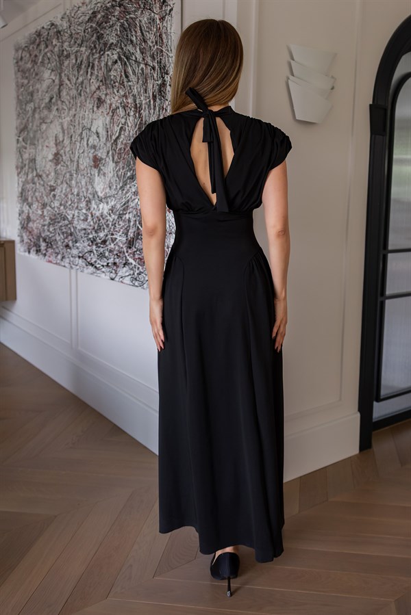 Sırt Bağlamalı Scuba Elbise - SİYAH
